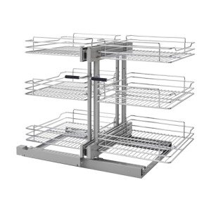 Rev-A-Shelf 5PSP3-18SC-CR 18 Inch 3 Tier Wire Chrome Soft Close Blind Corner 6 Shelf Slide Out Kitchen Cabinet Organizer, Silver