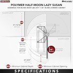 Rev-A-Shelf 6882-39-11-570 39 Inch Polymer Half Moon 2 Tier Lazy Susan Blind Corner Kitchen Cabinet Storage Organizer w/Pivot & Slide Hardware, White