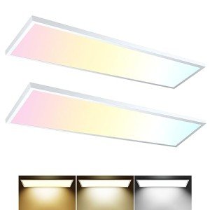 AIKVSXER 1x4 LED Flat Panel Light Surface Mount LED Ceiling Light, 5500LM 50W TRIAC 10-100% Dimmable, 3000/4000/5000k Selectable 4FT LED Kitchen Ceiling Light Fixtures for Garage/Laundry/Closet 2PACK