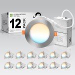 ASD 12 Pack Ultra Thin 4 Inch Brushed Nickel LED Recessed Lights, 5 CCT 2700K-5000K, 12W 50W Eqv, Dimmable Canless Ceiling Wafer Downlight with Junction Box, 893Lm High Brightness - UL Energy Star