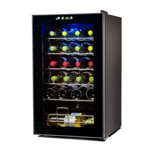 BLACK+DECKER Wine Cooler Refrigerator, Compressor Cooling 24 Bottle Wine Fridge with Blue Light & LED Display, Freestanding Wine Cooler, BD61526