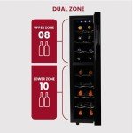 Koolatron Urban Series 18 Bottle Slim Dual Zone Wine Cooler, Thermoelectric Wine Fridge, Freestanding Wine Refrigerator for Home Bar, Kitchen, Apartment, Condo, Cottage