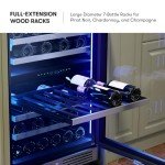 Zephyr Presrv 24" Wine Fridge Dual Zone Under Counter - Countertop Mini Wine Cooler Cellars Small Cabinet Wine Refrigerator Home Bar Chiller Freestanding with French Glass Door Black, 45 Bottles 750ml