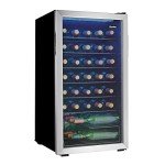 Danby DWC036A1BSSDB-6 3.3 Cu. Ft. Free Standing Wine Cooler, Holds 36 Bottles, Single Zone Fridge with Glass Door-Chiller for Kitchen, Home Bar, Stainless Steel