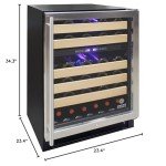 Vinotemp EL-46WCST Wine Cooler Refrigerator Connoisseur Series Dual Zone 46 Bottle Capacity, Glass Door, Front Venting, Adjustable Temperature Control, 24-Inch, Black, Stainless w/Wood Shelves
