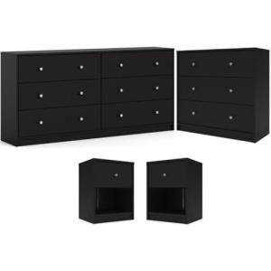Home Square 3pc Set of Engineered Wood Black 3Drawer Chest 6Drawer Dresser & Nightstand