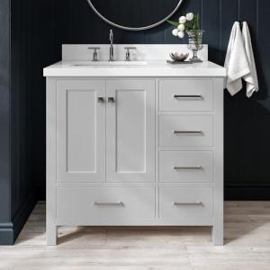 ARIEL 37" Inch Grey Bathroom Vanity w/ 1.5" Edge Pure White Quartz Countertop