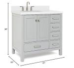 ARIEL 37" Inch Grey Bathroom Vanity w/ 1.5" Edge Pure White Quartz Countertop