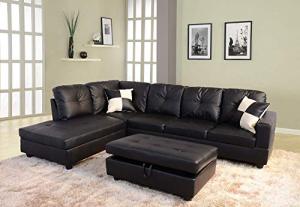 L-Shaped Reversible Faux Leather Sectional Sofa Set