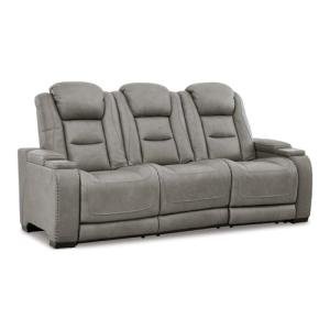 Gray Leather Power Reclining Sofa with Charging
