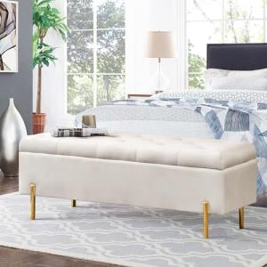 Velvet Tufted Storage Bench for Living Spaces