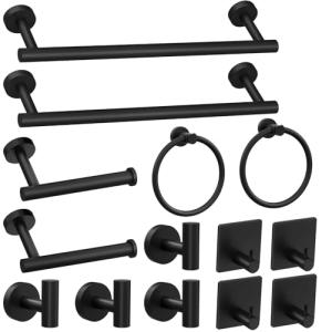 Matte Black Bathroom Accessory Set - 14 Pieces