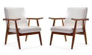 Mid Century Modern White Faux Leather Accent Chairs