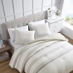 Beige Striped Reversible Comforter Set, Queen Size