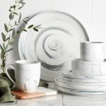 Matte Gray 32-Piece Marble Dinnerware Set
