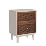 Woven Cane 2-Drawer Accent Nightstand in White