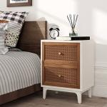Woven Cane 2-Drawer Accent Nightstand in White