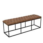 Brown Faux Leather Tufted Decorative Bench with Metal Base