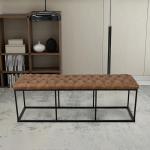 Brown Faux Leather Tufted Decorative Bench with Metal Base