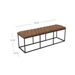 Brown Faux Leather Tufted Decorative Bench with Metal Base