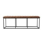 Brown Faux Leather Tufted Decorative Bench with Metal Base