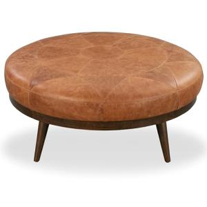 Gio Modern Leather Ottoman Pouf in Cognac Tan