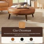 Gio Modern Leather Ottoman Pouf in Cognac Tan