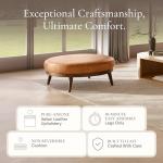 Gio Modern Leather Ottoman Pouf in Cognac Tan