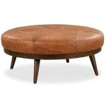 Gio Modern Leather Ottoman Pouf in Cognac Tan
