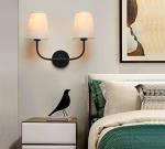 Vintage Double Sconce with Beige Linen Shade