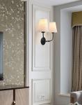 Vintage Double Sconce with Beige Linen Shade