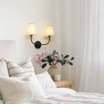 Vintage Double Sconce with Beige Linen Shade