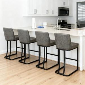 Set of 4 Grey Upholstered Counter Height Bar Stools