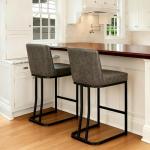 Set of 4 Grey Upholstered Counter Height Bar Stools