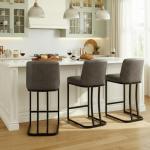 Set of 4 Grey Upholstered Counter Height Bar Stools
