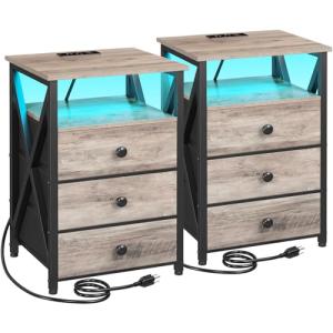 LED Nightstands Set with USB & Charging Station