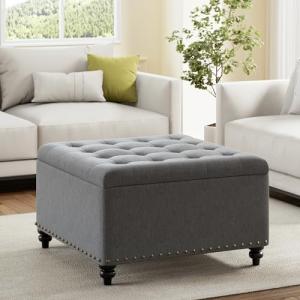 Grey Tufted Square Storage Ottoman Coffee Table