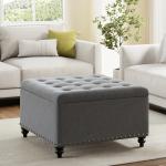 Grey Tufted Square Storage Ottoman Coffee Table