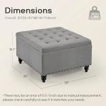 Grey Tufted Square Storage Ottoman Coffee Table
