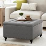 Grey Tufted Square Storage Ottoman Coffee Table