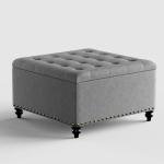 Grey Tufted Square Storage Ottoman Coffee Table