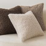 2-Pack Teddy Faux Fur Throw Pillow Covers, Khaki