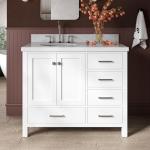 43" White Bathroom Vanity with Carrara Marble Top