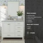 43" White Bathroom Vanity with Carrara Marble Top