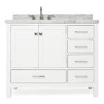 43" White Bathroom Vanity with Carrara Marble Top