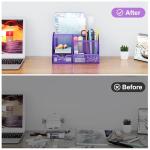 Purple Mesh Desk Organizer with 6 Compartments