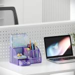 Purple Mesh Desk Organizer with 6 Compartments