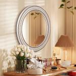 Rustic 24-Inch Round Wood Mirror with Beads