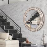 Rustic 24-Inch Round Wood Mirror with Beads