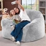 Light Grey Giant Bean Bag Chair with Armrests